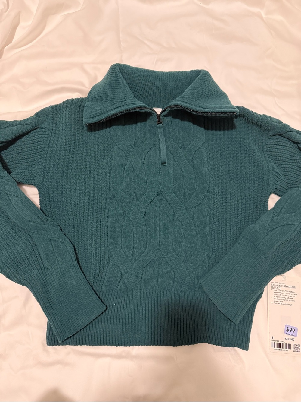 lululemon athletica Teal Cable Knit Half-Zip Sweater